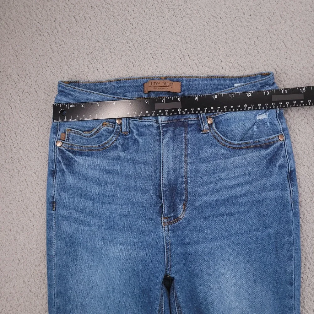 JUDY BLUE Jeans Size 7/28 Skinny Vintage Shield Pockets Raw Hem Blue Denim